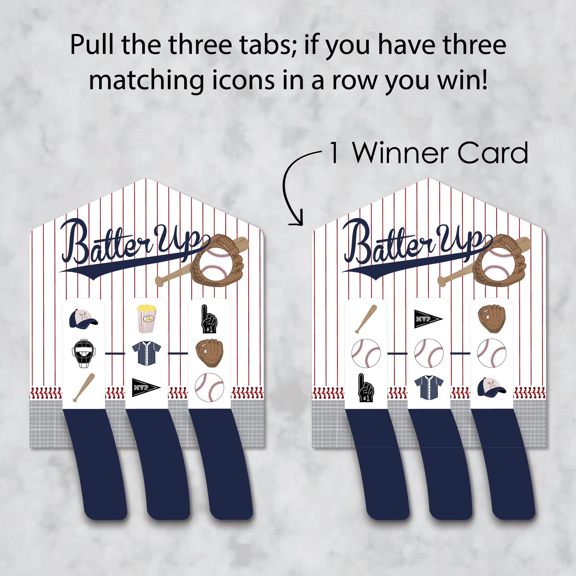 Big Dot Of Happiness Batter Up - Baseball - Baby Shower Or Birthday Party Game Pickle Cards - Pull Tabs 3-In-A-Row - Set Of 12